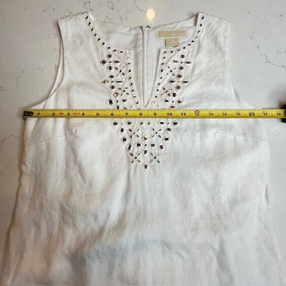 Michael Michael Kors White Linen Gold Studded Sleeveless Dress – Size 2 - Picture 14 of 15